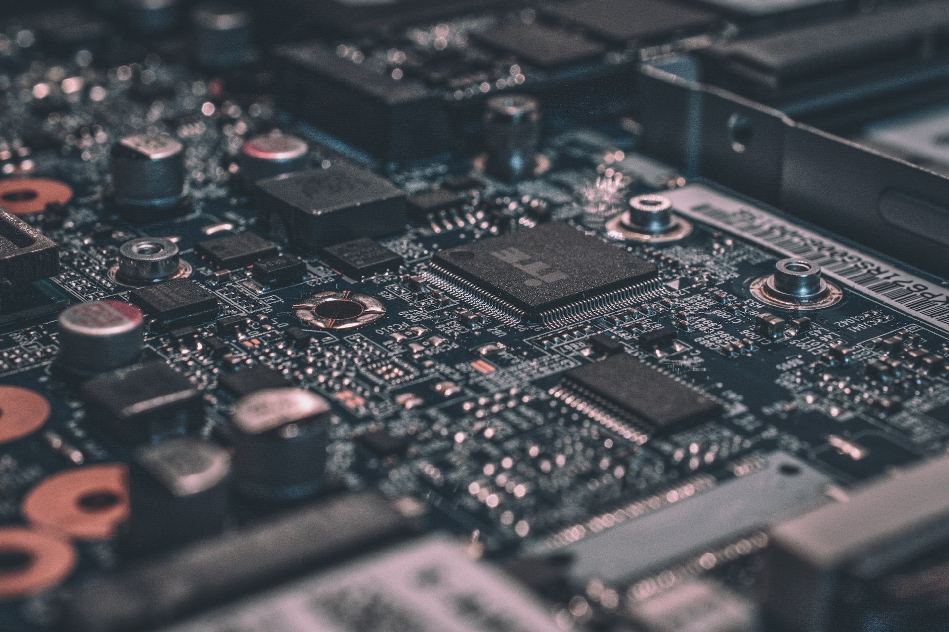 Macro view of an illuminated circuit board